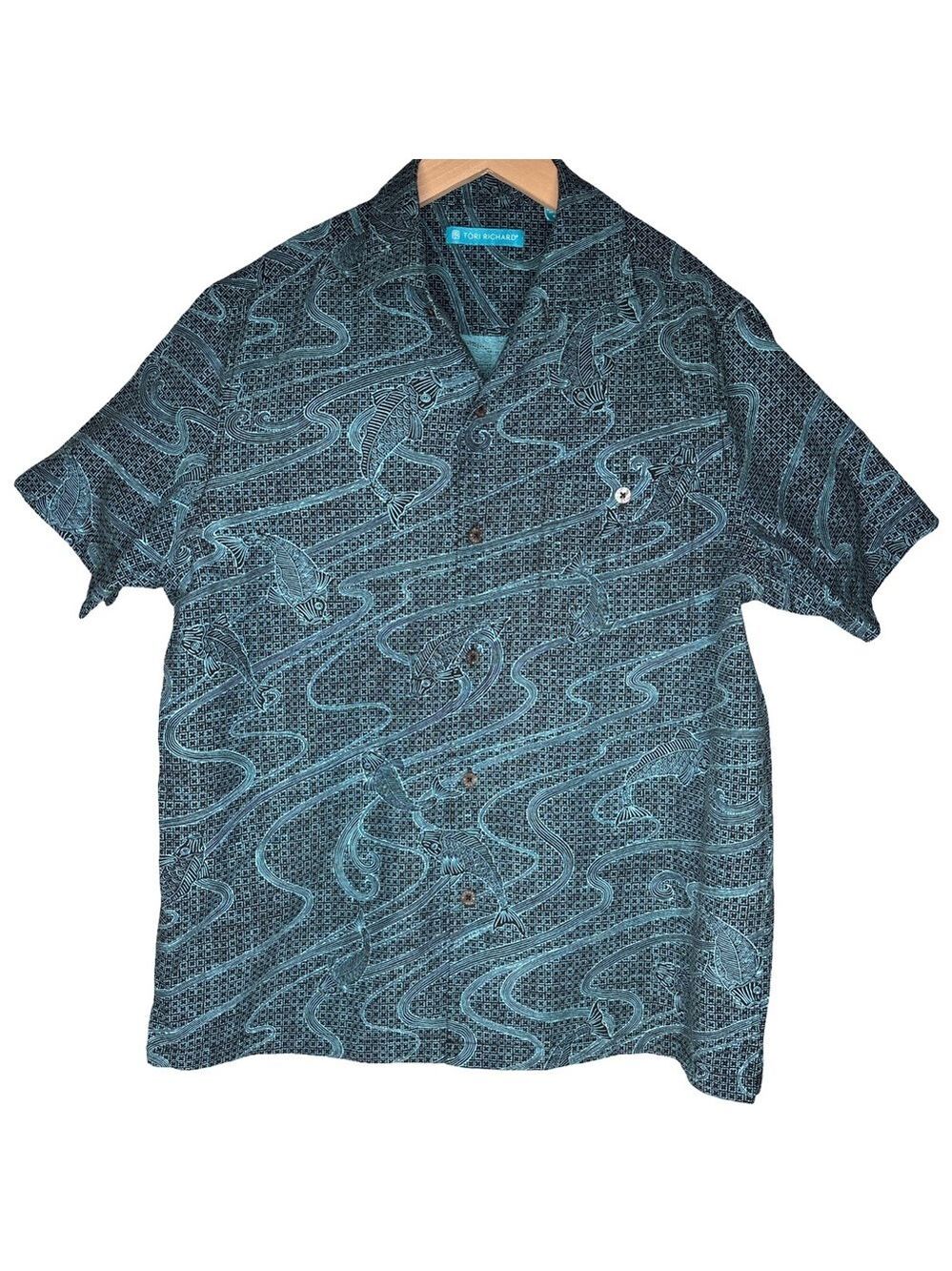 Tori Richard Blue Sea Print Short Sleeve Button Down Shirt Small - Picture 2 of 7